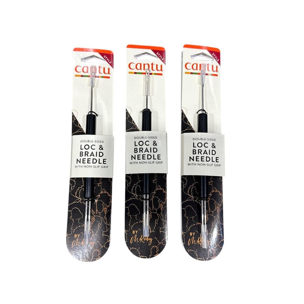 CANTU Double-Sided LOC & Braid Crochet Needle Hair Comb with Non-Slip Grip (3-pa